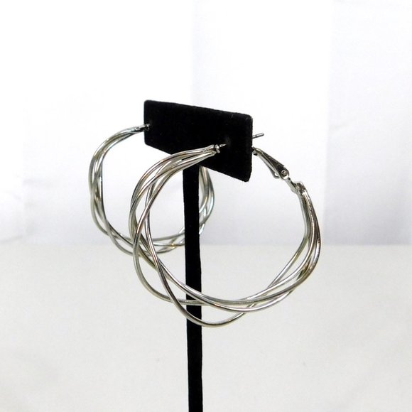 Twisted Wrapped Silver Tone Hoop Earrings - Picture 4 of 5